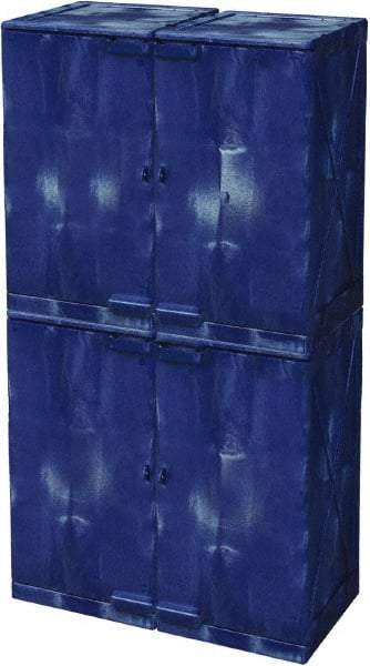 Eagle - 4 Door, 8 Shelf, Blue HDPE Stackable Safety Cabinet for Corrosive Chemicals - 72" High x 36" Wide x 22" Deep, Manual Closing Door, Hole for Lock, 48 Gal Capacity - Makers Industrial Supply