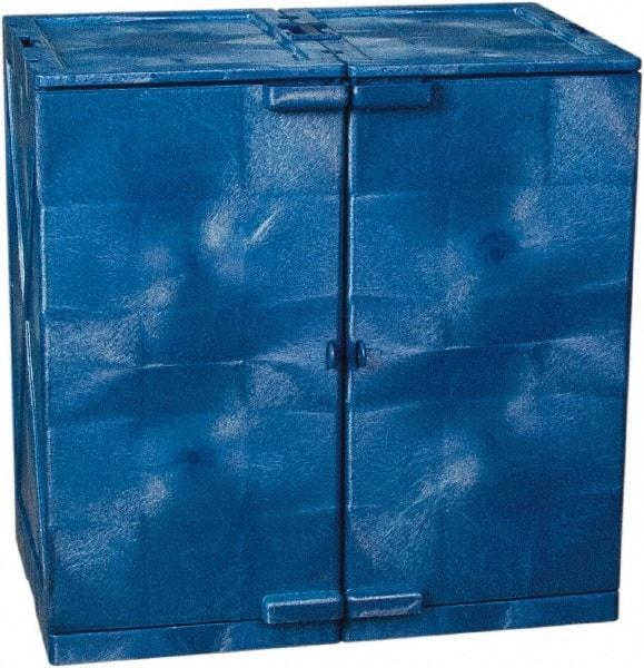 Eagle - 2 Door, 4 Shelf, Blue HDPE Stackable Safety Cabinet for Corrosive Chemicals - 36" High x 36" Wide x 22" Deep, Manual Closing Door, Hole for Lock, 24 Gal Capacity - Makers Industrial Supply