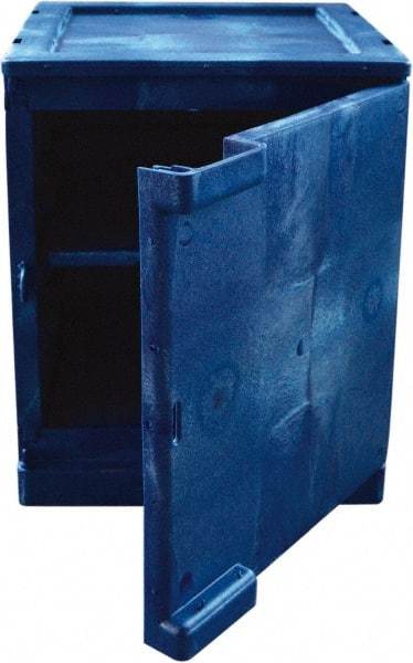 Eagle - 1 Door, 2 Shelf, Blue HDPE Stackable Safety Cabinet for Corrosive Chemicals - 22" High x 18" Wide x 18" Deep, Manual Closing Door, Hole for Lock, 4 Gal Capacity - Makers Industrial Supply