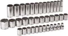 GearWrench - 37 Piece 1/2" Drive Chrome Finish Deep Well Socket Set - 12 Points, 9mm to 36mm Range, Metric Measurement Standard - Makers Industrial Supply