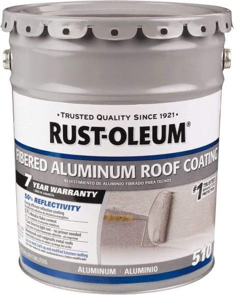 Rust-Oleum - 5 Gal Pail Aluminum Fibered Aluminum Roof Coating - 50 Sq Ft/Gal Coverage, 459 g/L VOC Content, Mildew Resistant, Long Term Durability & Weather Resistance - Makers Industrial Supply