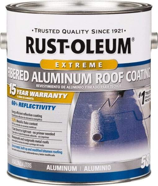 Rust-Oleum - 1 Gal Can Aluminum Fibered Aluminum Roof Coating - 50 Sq Ft/Gal Coverage, 397 g/L VOC Content, Mildew Resistant, Long Term Durability & Weather Resistance - Makers Industrial Supply