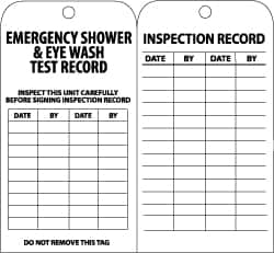 NMC - 3" High x 6" Long, EMERGENCY SHOWER & EYE WASH TEST RECORD, English Safety & Facility Inspection Tag - Tag Header: Notice, 2 Sides, Black & White Paper - Makers Industrial Supply