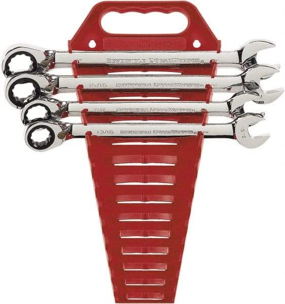 GearWrench - 4 Piece, 13/16" to 1", 12 Point Ratcheting Combination Wrench Set - Inch Measurement Standard, Chrome Finish, Comes in Plastic Rack - Makers Industrial Supply