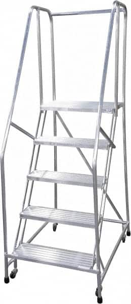 Cotterman - 80" 5 Step Rolling Warehouse Ladder - Rolling Safety Ladder, 350 Lb Capacity, 50" Platform Height, 30" Base Width x 43" Base Depth, Serrated - Makers Industrial Supply