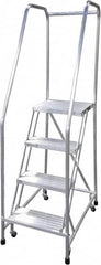 Cotterman - 70" 4 Step Rolling Warehouse Ladder - Rolling Safety Ladder, 350 Lb Capacity, 40" Platform Height, 22" Base Width x 36" Base Depth, Serrated - Makers Industrial Supply