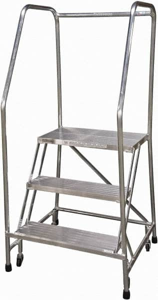 Cotterman - 60" 3 Step Rolling Warehouse Ladder - Rolling Safety Ladder, 350 Lb Capacity, 30" Platform Height, 30" Base Width x 29" Base Depth, Serrated - Makers Industrial Supply