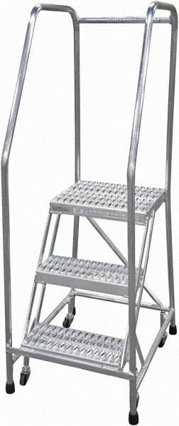 Cotterman - 60" 3 Step Rolling Warehouse Ladder - Rolling Safety Ladder, 350 Lb Capacity, 30" Platform Height, 22" Base Width x 29" Base Depth, Serrated - Makers Industrial Supply