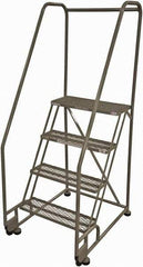 Cotterman - 70" 4 Step Rolling Warehouse Ladder - Tilt & Roll Safety Ladder, 450 Lb Capacity, 40" Platform Height, 28" Base Width x 37" Base Depth, Expanded Metal Tread - Makers Industrial Supply