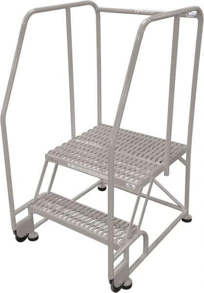 Cotterman - 50" 2 Step Rolling Warehouse Ladder - Tilt & Roll Safety Ladder, 450 Lb Capacity, 20" Platform Height, 34" Base Width x 28" Base Depth, Serrated Steel - Makers Industrial Supply