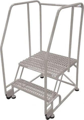 Cotterman - 50" 2 Step Rolling Warehouse Ladder - Tilt & Roll Safety Ladder, 450 Lb Capacity, 20" Platform Height, 34" Base Width x 28" Base Depth, Expanded Metal Tread - Makers Industrial Supply