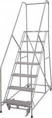 Cotterman - 100" 7 Step Rolling Warehouse Ladder - 50° Incline, 450 Lb Capacity, 70" Platform Height, 30" Base Width x 81" Base Depth, Perforated Tread - Makers Industrial Supply