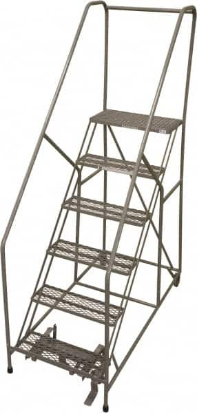 Cotterman - 90" 6 Step Rolling Warehouse Ladder - 50° Incline, 450 Lb Capacity, 60" Platform Height, 30" Base Width x 72" Base Depth, Perforated Tread - Makers Industrial Supply