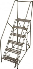 Cotterman - 90" 6 Step Rolling Warehouse Ladder - 50° Incline, 450 Lb Capacity, 60" Platform Height, 30" Base Width x 72" Base Depth, Perforated Tread - Makers Industrial Supply