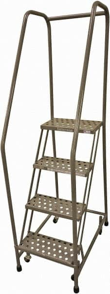 Cotterman - 70" 4 Step Rolling Warehouse Ladder - 50° Incline, 450 Lb Capacity, 40" Platform Height, 20" Base Width x 52" Base Depth, Perforated Tread - Makers Industrial Supply