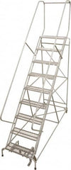 Cotterman - 87" 9 Step Rolling Warehouse Ladder - 50° Incline, 450 Lb Capacity, 90" Platform Height, 32" Base Width x 120" Base Depth, Perforated Tread - Makers Industrial Supply