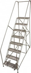 Cotterman - 78" 8 Step Rolling Warehouse Ladder - 50° Incline, 450 Lb Capacity, 80" Platform Height, 32" Base Width x 110" Base Depth, Perforated Tread - Makers Industrial Supply