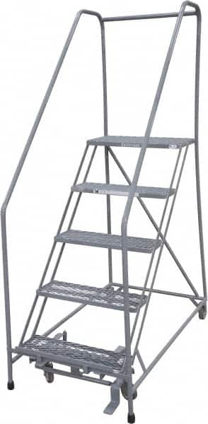 Cotterman - 80" 5 Step Rolling Warehouse Ladder - 50° Incline, 450 Lb Capacity, 50" Platform Height, 30" Base Width x 51" Base Depth, Perforated Tread - Makers Industrial Supply