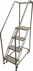 Cotterman - 70" 4 Step Rolling Warehouse Ladder - 50° Incline, 450 Lb Capacity, 40" Platform Height, 20" Base Width x 40" Base Depth, Perforated Tread - Makers Industrial Supply