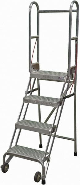 Cotterman - 70" 4 Step Rolling Warehouse Ladder - Portable Folding Safety Ladder, 350 Lb Capacity, 40" Platform Height, 21" Base Width x 36" Base Depth, Perforated Tread - Makers Industrial Supply