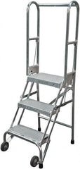 Cotterman - 60" 3 Step Rolling Warehouse Ladder - Portable Folding Safety Ladder, 350 Lb Capacity, 30" Platform Height, 21" Base Width x 28" Base Depth, Perforated Tread - Makers Industrial Supply