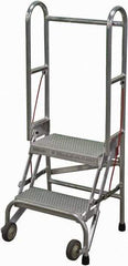 Cotterman - 50" 2 Step Rolling Warehouse Ladder - Portable Folding Safety Ladder, 350 Lb Capacity, 20" Platform Height, 21" Base Width x 22" Base Depth, Perforated Tread - Makers Industrial Supply