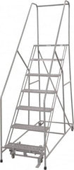 Cotterman - 100" 7 Step Rolling Warehouse Ladder - 50° Incline, 450 Lb Capacity, 70" Platform Height, 33" Base Width x 69" Base Depth, Perforated Tread - Makers Industrial Supply