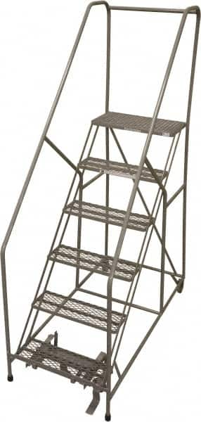 Cotterman - 90" 6 Step Rolling Warehouse Ladder - 50° Incline, 450 Lb Capacity, 60" Platform Height, 33" Base Width x 60" Base Depth, Perforated Tread - Makers Industrial Supply