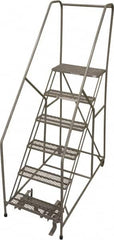 Cotterman - 90" 6 Step Rolling Warehouse Ladder - 50° Incline, 450 Lb Capacity, 60" Platform Height, 33" Base Width x 60" Base Depth, Perforated Tread - Makers Industrial Supply