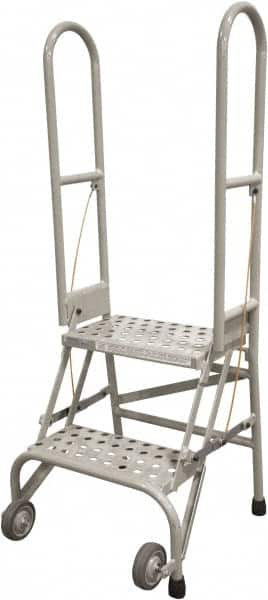 Cotterman - 50" 2 Step Rolling Warehouse Ladder - Portable Folding Safety Ladder, 350 Lb Capacity, 20" Platform Height, 21" Base Width x 22" Base Depth, Rubber Matted - Makers Industrial Supply