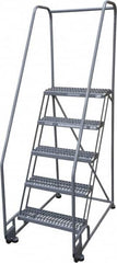 Cotterman - 80" 5 Step Rolling Warehouse Ladder - Tilt & Roll Safety Ladder, 450 Lb Capacity, 50" Platform Height, 28" Base Width x 43" Base Depth, Serrated Steel - Makers Industrial Supply