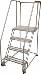 Cotterman - 70" 4 Step Rolling Warehouse Ladder - Tilt & Roll Safety Ladder, 450 Lb Capacity, 40" Platform Height, 28" Base Width x 47" Base Depth, Perforated Tread - Makers Industrial Supply