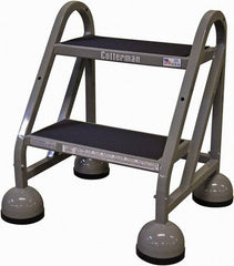 Cotterman - 23" 2 Step Rolling Warehouse Ladder - Rolling Steel Office Ladder, 450 Lb Capacity, 18" Platform Height, 21" Base Width x 23" Base Depth, Rubber Matted - Makers Industrial Supply