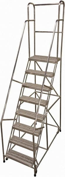 Cotterman - 110" 8 Step Rolling Warehouse Ladder - Rolling Safety Ladder, 350 Lb Capacity, 80" Platform Height, 30" Base Width x 63" Base Depth, Serrated - Makers Industrial Supply