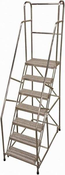 Cotterman - 100" 7 Step Rolling Warehouse Ladder - Rolling Safety Ladder, 350 Lb Capacity, 70" Platform Height, 30" Base Width x 57" Base Depth, Serrated - Makers Industrial Supply