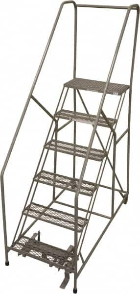 Cotterman - 90" 6 Step Rolling Warehouse Ladder - 50° Incline, 450 Lb Capacity, 60" Platform Height, 30" Base Width x 60" Base Depth, Perforated Tread - Makers Industrial Supply