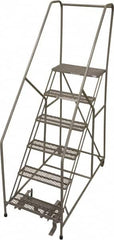 Cotterman - 90" 6 Step Rolling Warehouse Ladder - 50° Incline, 450 Lb Capacity, 60" Platform Height, 30" Base Width x 60" Base Depth, Perforated Tread - Makers Industrial Supply