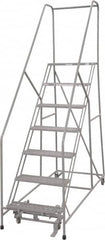 Cotterman - 100" 7 Step Rolling Warehouse Ladder - 50° Incline, 450 Lb Capacity, 70" Platform Height, 30" Base Width x 69" Base Depth, Perforated Tread - Makers Industrial Supply