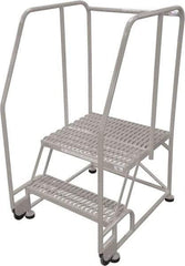 Cotterman - 50" 2 Step Rolling Warehouse Ladder - Tilt & Roll Safety Ladder, 450 Lb Capacity, 20" Platform Height, 34" Base Width x 28" Base Depth, Perforated Tread - Makers Industrial Supply