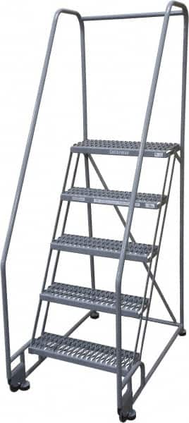 Cotterman - 80" 5 Step Rolling Warehouse Ladder - Tilt & Roll Safety Ladder, 450 Lb Capacity, 50" Platform Height, 28" Base Width x 43" Base Depth, Expanded Metal Tread - Makers Industrial Supply