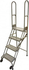 Cotterman - 70" 4 Step Rolling Warehouse Ladder - Portable Folding Safety Ladder, 350 Lb Capacity, 40" Platform Height, 21" Base Width x 36" Base Depth, Perforated Tread - Makers Industrial Supply