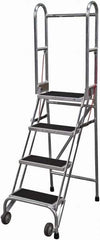 Cotterman - 70" 4 Step Rolling Warehouse Ladder - Portable Folding Safety Ladder, 350 Lb Capacity, 40" Platform Height, 21" Base Width x 36" Base Depth, Rubber Matted - Makers Industrial Supply