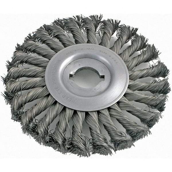 Brush Research Mfg. - 6" OD, 1/2 & 5/8" Arbor Hole, Knotted Carbon Wheel Brush - 5/8" Face Width, 1-7/16" Trim Length, 8,000 RPM - Makers Industrial Supply