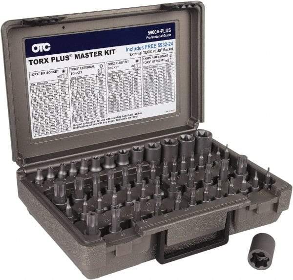 OTC - 53 Piece 1/4, 3/8 & 1/2" Drive Torx Bit Socket Set - T6 to T70 Torx, Comes in Plastic Case - Makers Industrial Supply