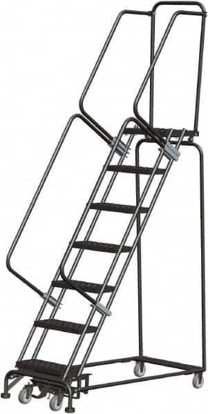 Ballymore - 103" 7 Step Rolling Warehouse Ladder - Lock Step Rolling Safety Ladder, 450 Lb Capacity, 70" Platform Height, 24" Base Width x 55" Base Depth, Perforated Tread - Makers Industrial Supply