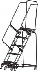 Ballymore - 83" 5 Step Rolling Warehouse Ladder - Lock Step Rolling Safety Ladder, 450 Lb Capacity, 50" Platform Height, 24" Base Width x 43" Base Depth, Perforated Tread - Makers Industrial Supply