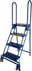 Ballymore - 60" 4 Step Rolling Warehouse Ladder - Lock-N-Stock, 300 Lb Capacity, 38" Platform Height, 24" Base Width x 30" Base Depth, Perforated Tread - Makers Industrial Supply