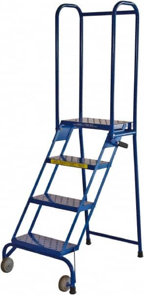 Ballymore - 68" 4 Step Rolling Warehouse Ladder - Lock-N-Stock, 350 Lb Capacity, 38" Platform Height, 24" Base Width x 35" Base Depth, Perforated Tread - Makers Industrial Supply