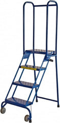 Ballymore - 68" 4 Step Rolling Warehouse Ladder - Lock-N-Stock, 300 Lb Capacity, 38" Platform Height, 24" Base Width x 35" Base Depth, Perforated Tread - Makers Industrial Supply