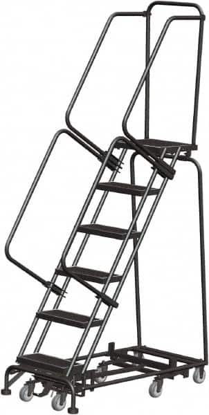 Ballymore - 93" 6 Step Rolling Warehouse Ladder - Lock Step Rolling Safety Ladder, 450 Lb Capacity, 60" Platform Height, 24" Base Width x 49" Base Depth, Perforated Tread - Makers Industrial Supply